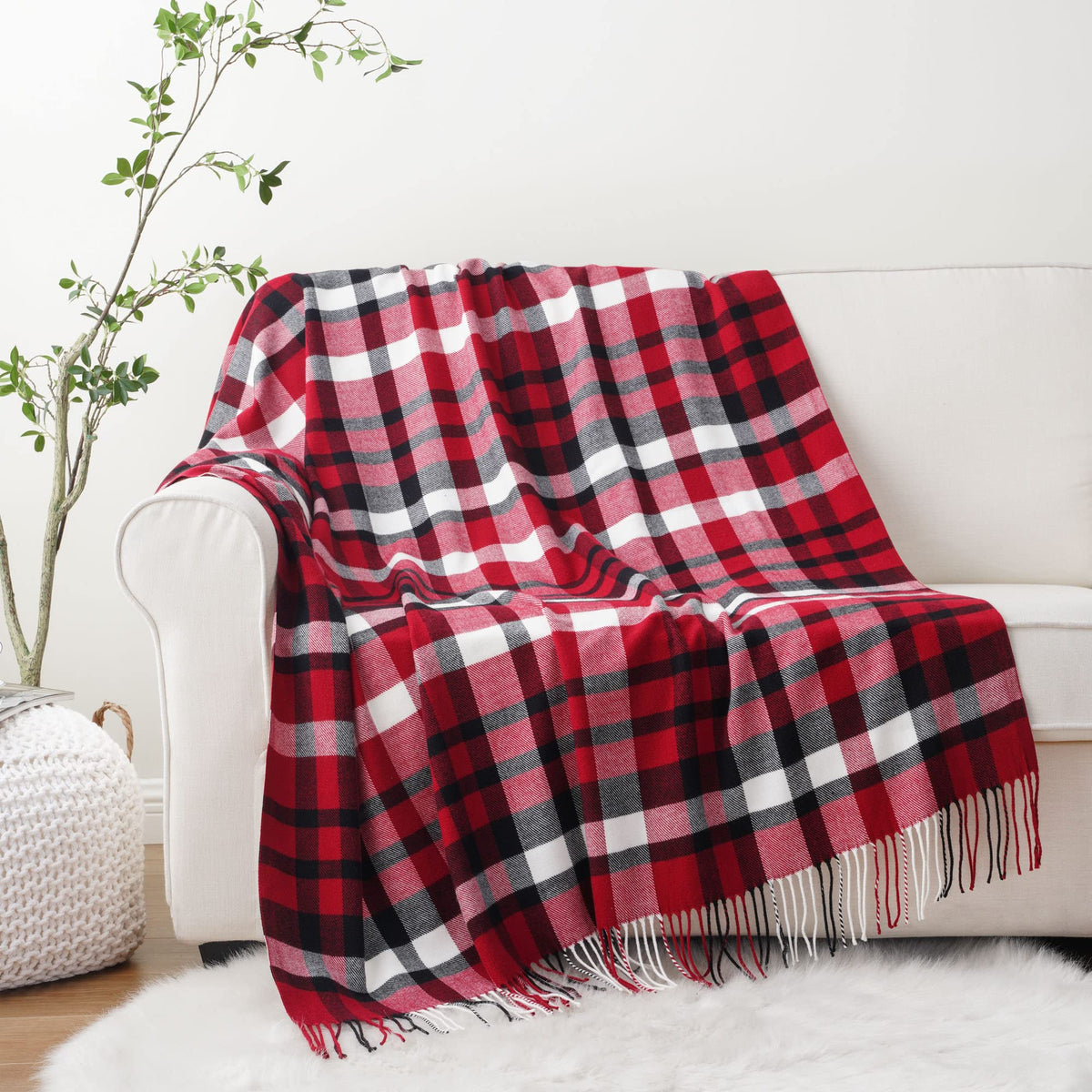 Orange Plaid Throw Blanket for Couch, Fall Throw Blanket 50"x60" Fall Decor