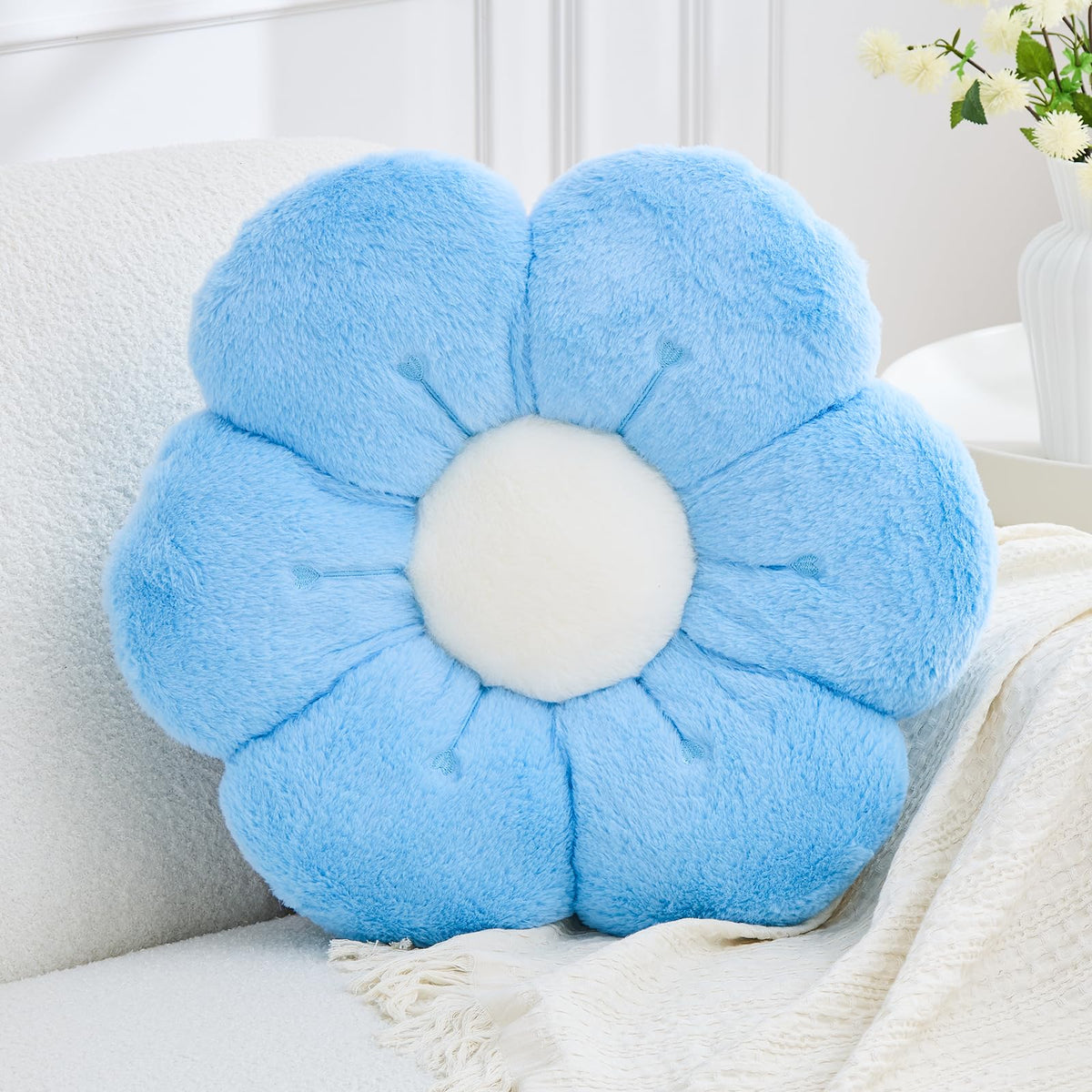 Flower Pillow, Light Pink Flower Decorative Throw Pillows for Bed Couch, Aesthetic Home Decor Cute 14.9" Daisy Floral Shaped Plush Pillow Floor Seat Cushion
