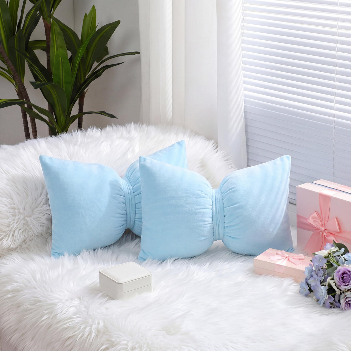 Beeveer Pink 2 Pcs Coquette Bow Pillow Velvet Bow Decor