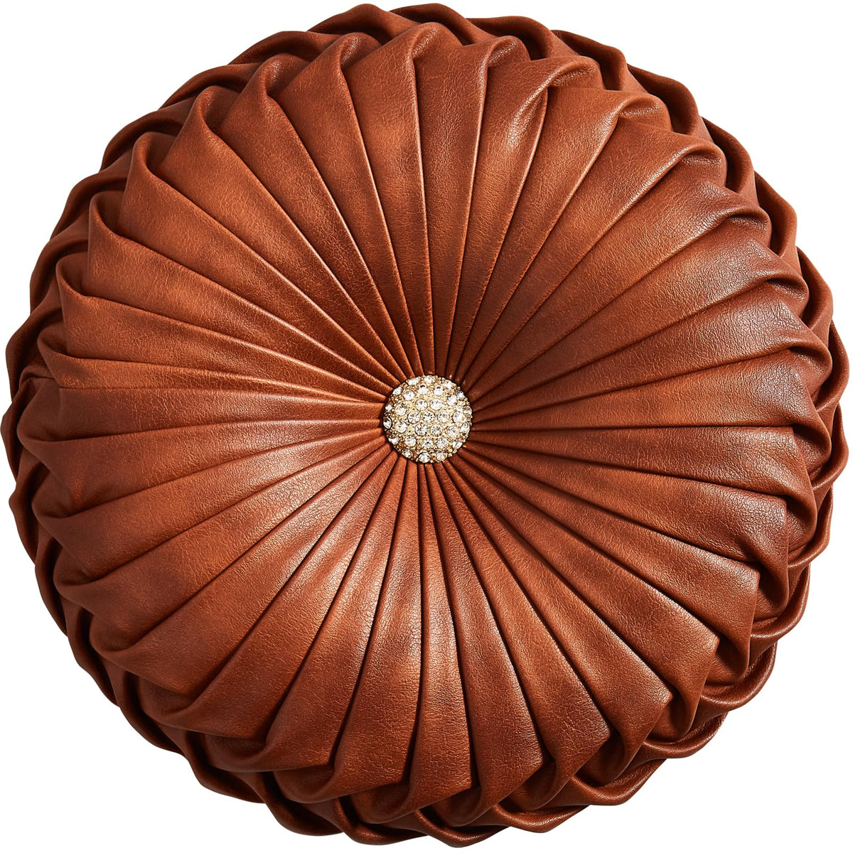 EUCIOR Gold Throw Pillows,Circular Pillow,Pumpkin Pleated Handmade Throw Pillows,Gold Pillows,Smooth Metallic Leather Decorative Pillows for Home Decor Bedroom Living Room Couch Bed Sofa