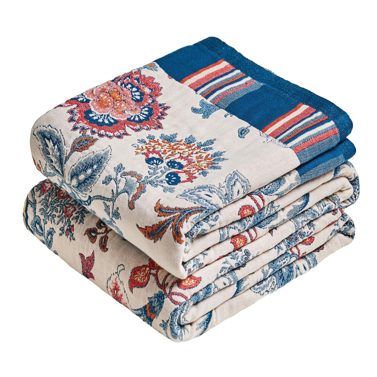 MSGKV Boho Throw Blanket 50"x60" Cotton Throw for Couch Sofa, Floral Quilt