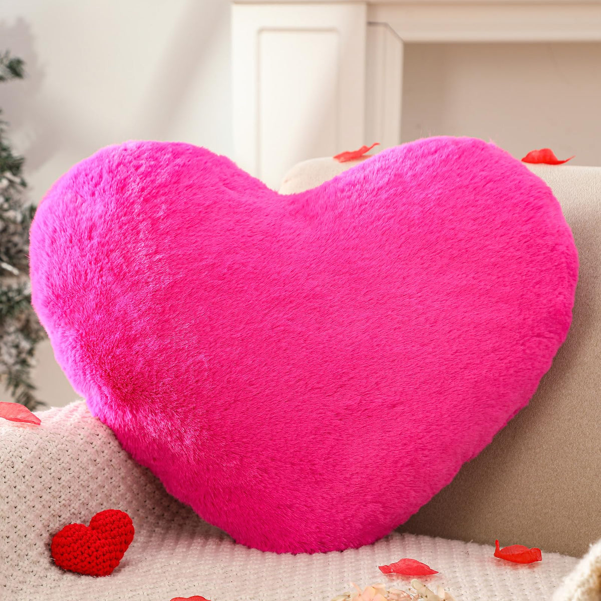 YRXRUS Heart Pillows, Love Heart Shaped Pillow, Small Cute Pink Heart Pillows for Gifts, Faux Rabbit Throw Pillows for Her, Kids, Girls Home Decoration, 10X11 Inch