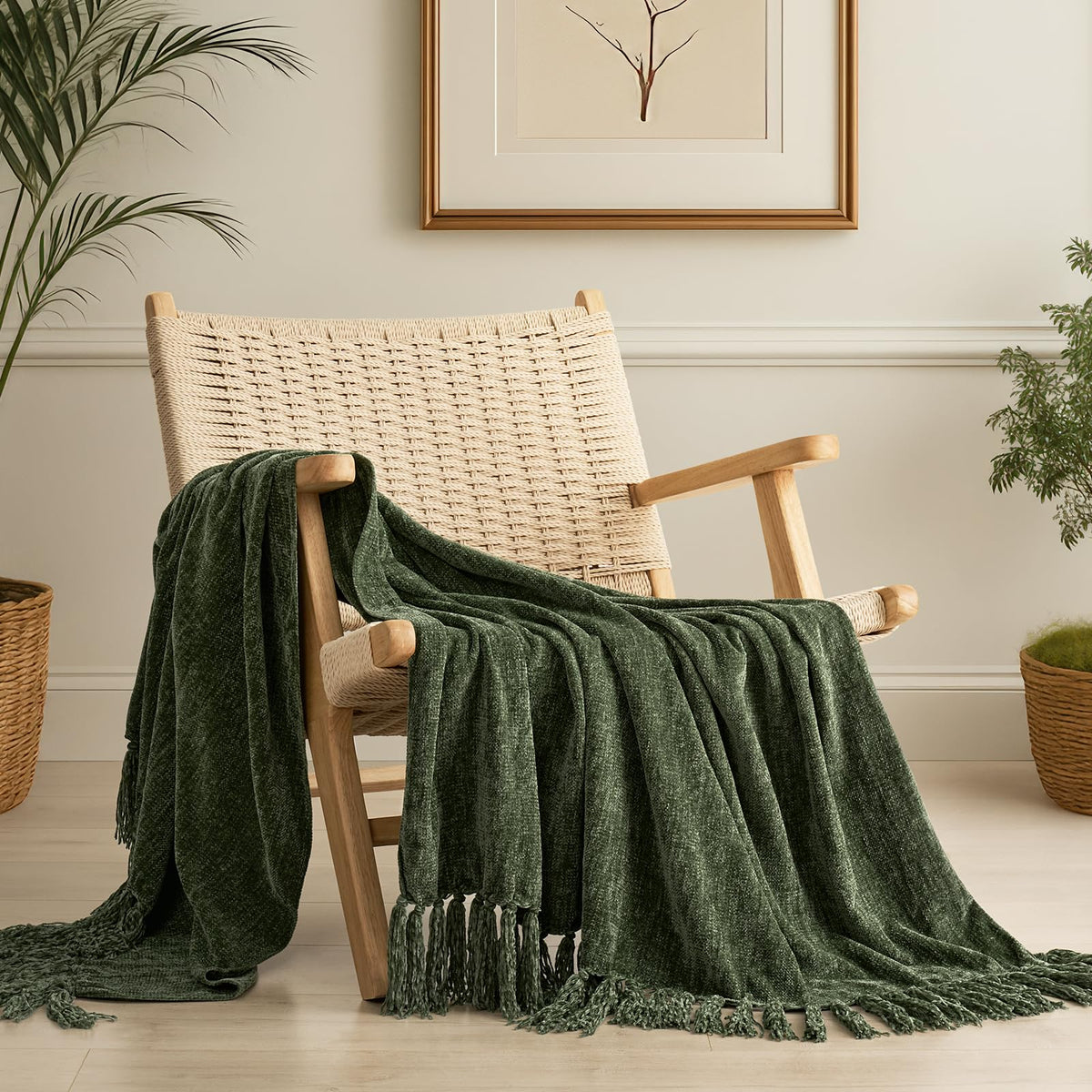 EverGrace Plaid Chenille Fall Throw Blanket, 50"x60", Harvest Orange Plaid