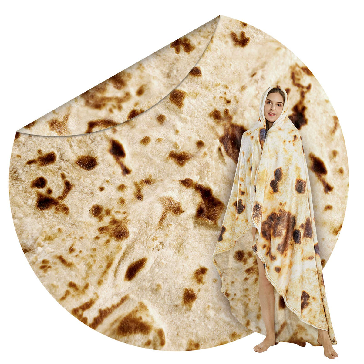 SeaRoomy Burrito Tortilla Blanket, Funny Food Throw Blanket, Round 47inches