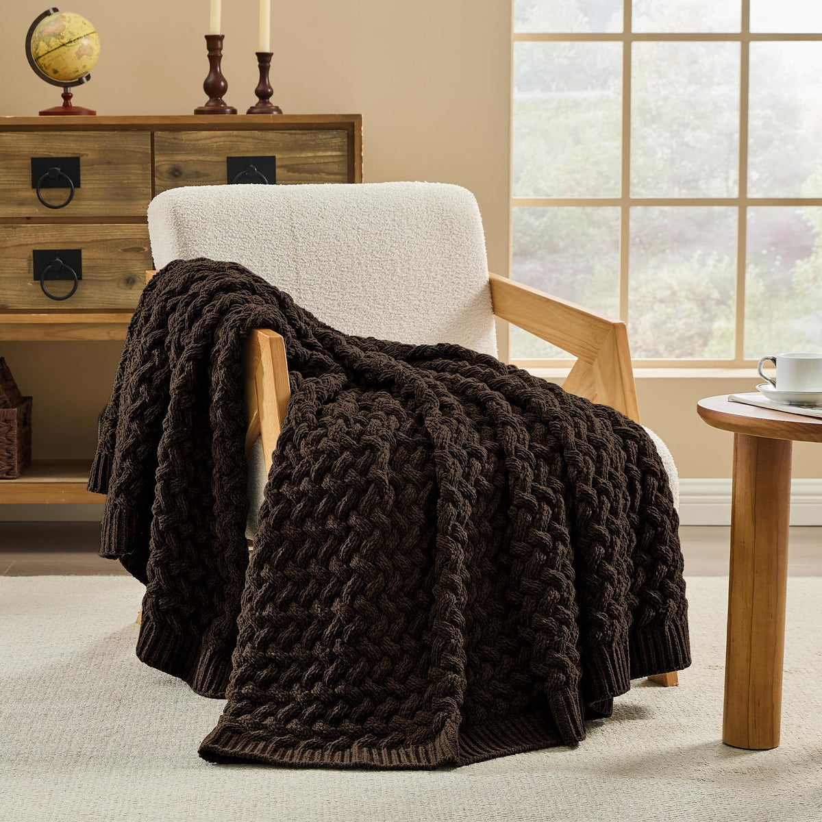inhand Off White Knitted Throw Blanket for Couch and Bed, 50"x60"