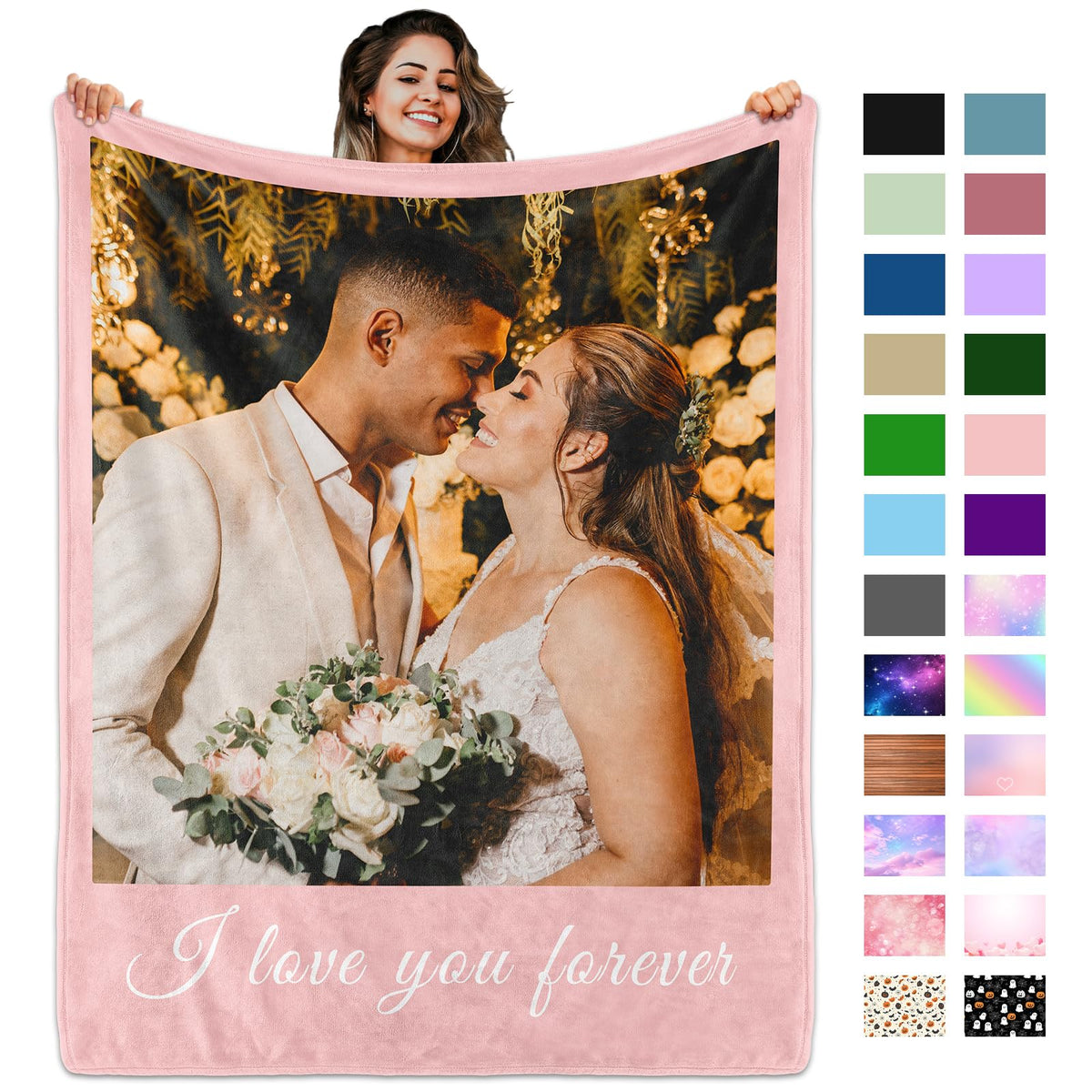 Custom Blanket with Picture Text, Personalized 1 Photo Blanket, HD Printing Customized Flannel Throw Blanket Gifts for Mom Dad Couple Girlfriend Boyfriend Wife Husband
