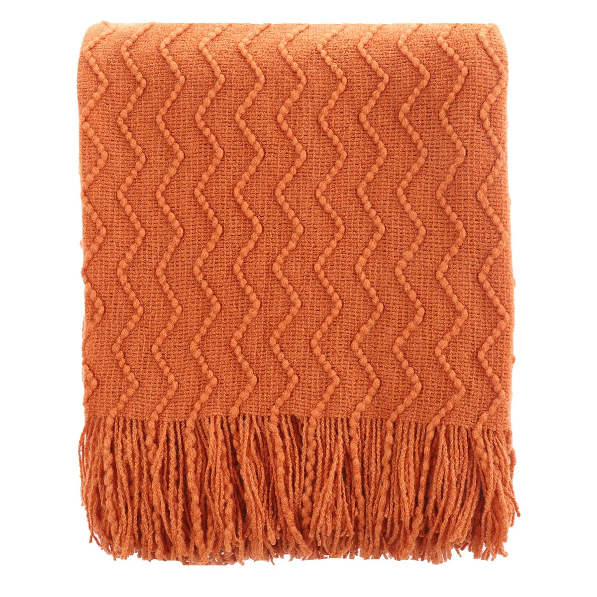 BATTILO HOME Burnt Orange Throw Blanket for Couch, Decorative Fall Throw Blanket with Tassels Halloween Throw Fall Decor, 50"x60"