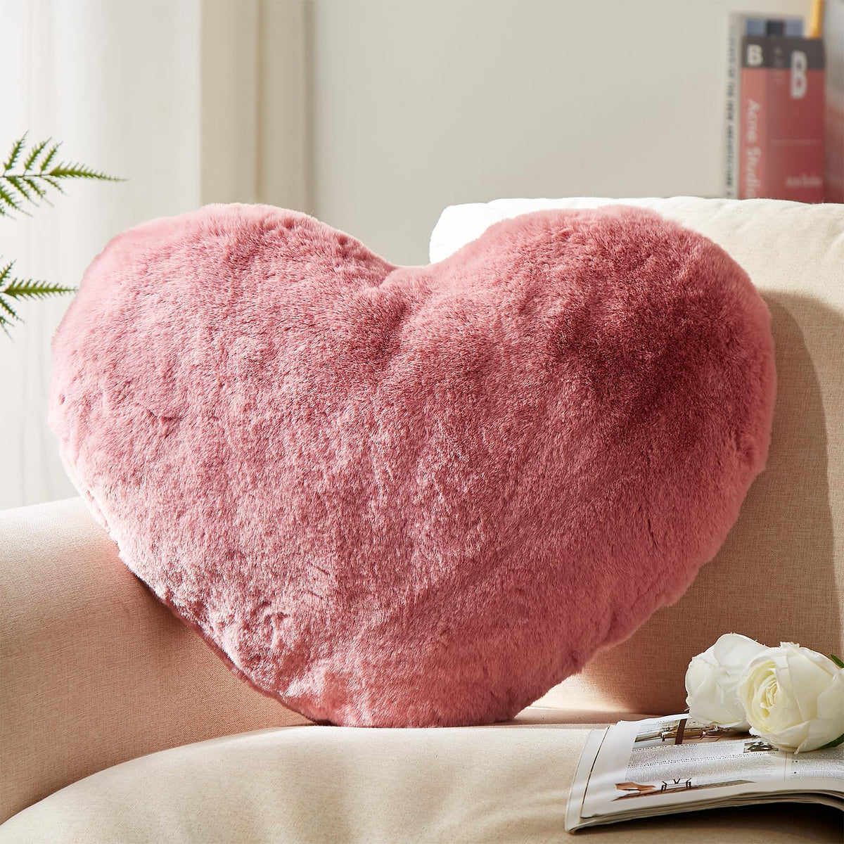 YRXRUS Heart Pillows, Love Heart Shaped Pillow, Small Cute Pink Heart Pillows for Gifts, Faux Rabbit Throw Pillows for Her, Kids, Girls Home Decoration, 10X11 Inch