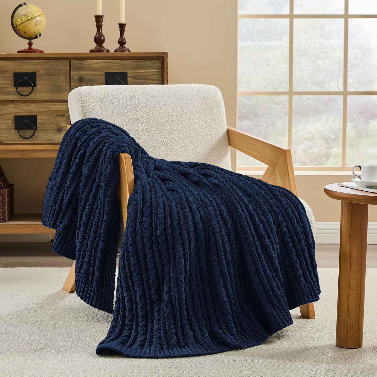 inhand Off White Knitted Throw Blanket for Couch and Bed, 50"x60"