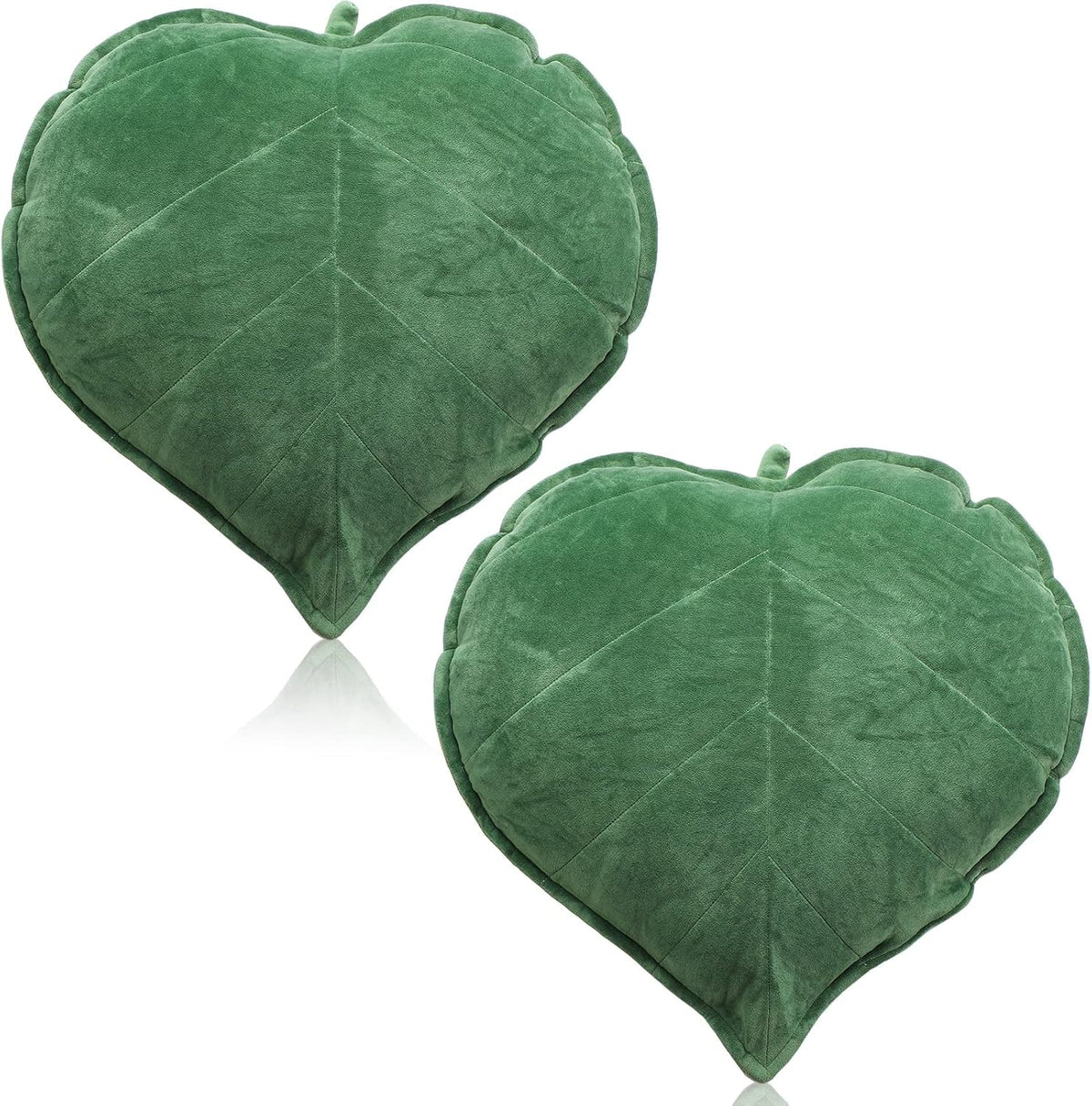 Yookeer 2 Pcs Heart Leaf Throw Pillows 3D Shaped for Couch,Dark Green