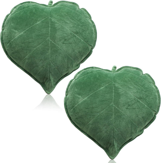 Yookeer 2 Pcs Heart Leaf Throw Pillows 3D Shaped for Couch,Dark Green