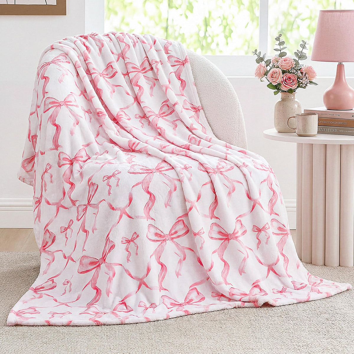 Buryeah Pink Bow Throw Blanket 50"x60" Soft Flannel for Girls Women