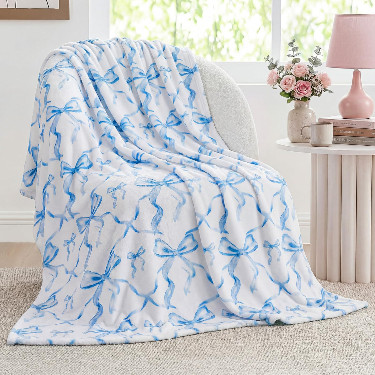 Buryeah Pink Bow Throw Blanket 50"x60" Soft Flannel for Girls Women