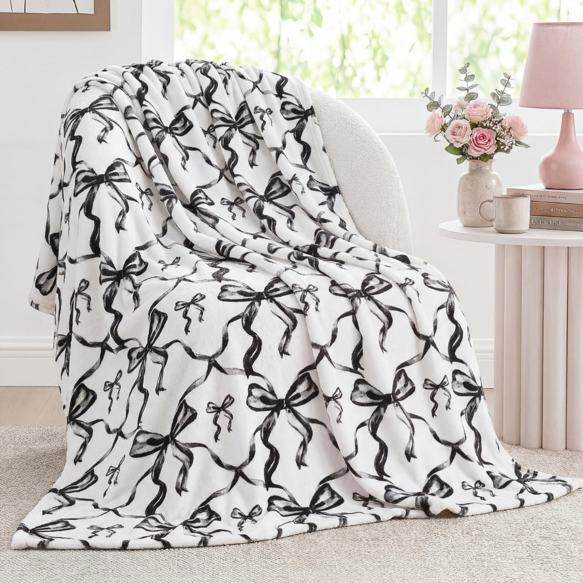 Buryeah Pink Bow Throw Blanket 50"x60" Soft Flannel for Girls Women