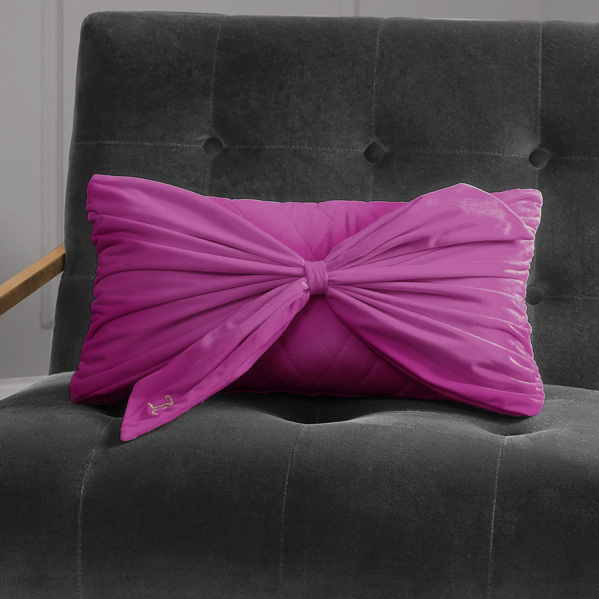 Juicy Couture Velvet Bow Designer Decorative Pillow - 10"x18", Light Pink