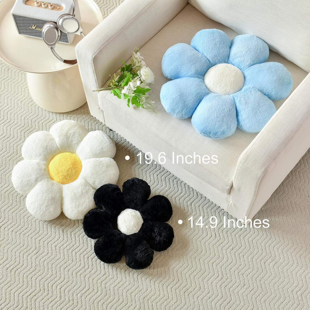 Xuyier Flower Decorative Throw Cute Daisy Pillow, White, 14.9 Inches