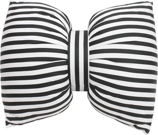 Bow Shaped Pillow, Decorative Sofa Throw Pillows, 17.7" x 13.8", Striped Black and White Reversible Pillow Cushions for Couch Bed Sofa Office Car Decor Neck Waist, Hand Made Cotton, Detachable to Wash