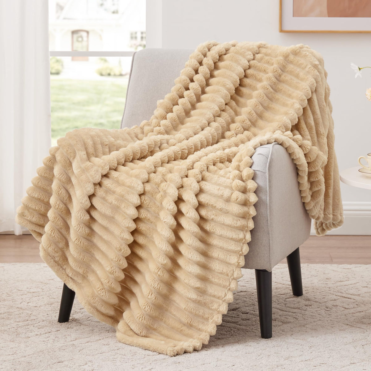 EXQ Home Stripe Jacquard Throw Blanket Light Purple for Couch Gentle Soft