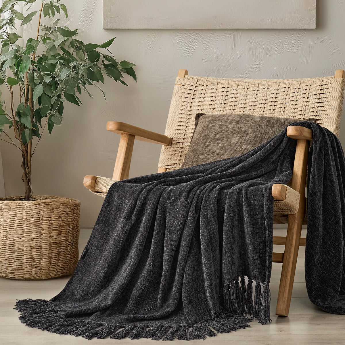 EverGrace Plaid Chenille Fall Throw Blanket, 50"x60", Harvest Orange Plaid