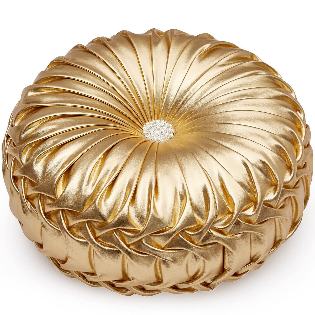 EUCIOR Gold Throw Pillows,Circular Pillow,Pumpkin Pleated Handmade Throw Pillows,Gold Pillows,Smooth Metallic Leather Decorative Pillows for Home Decor Bedroom Living Room Couch Bed Sofa