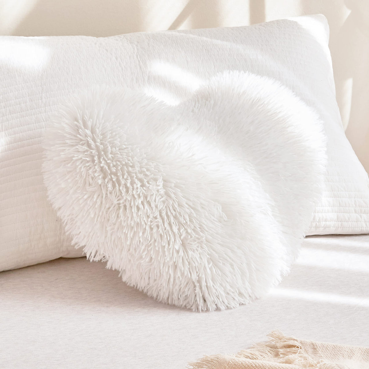 MOOWOO Fluffy Heart Pillow, Faux Fur Throw Pillow,Sherpa Plush Fluffy, Cute Soft Throw Cushion, Christmas Day,Valentines Day Decor for Home Bed Couch (Purple)