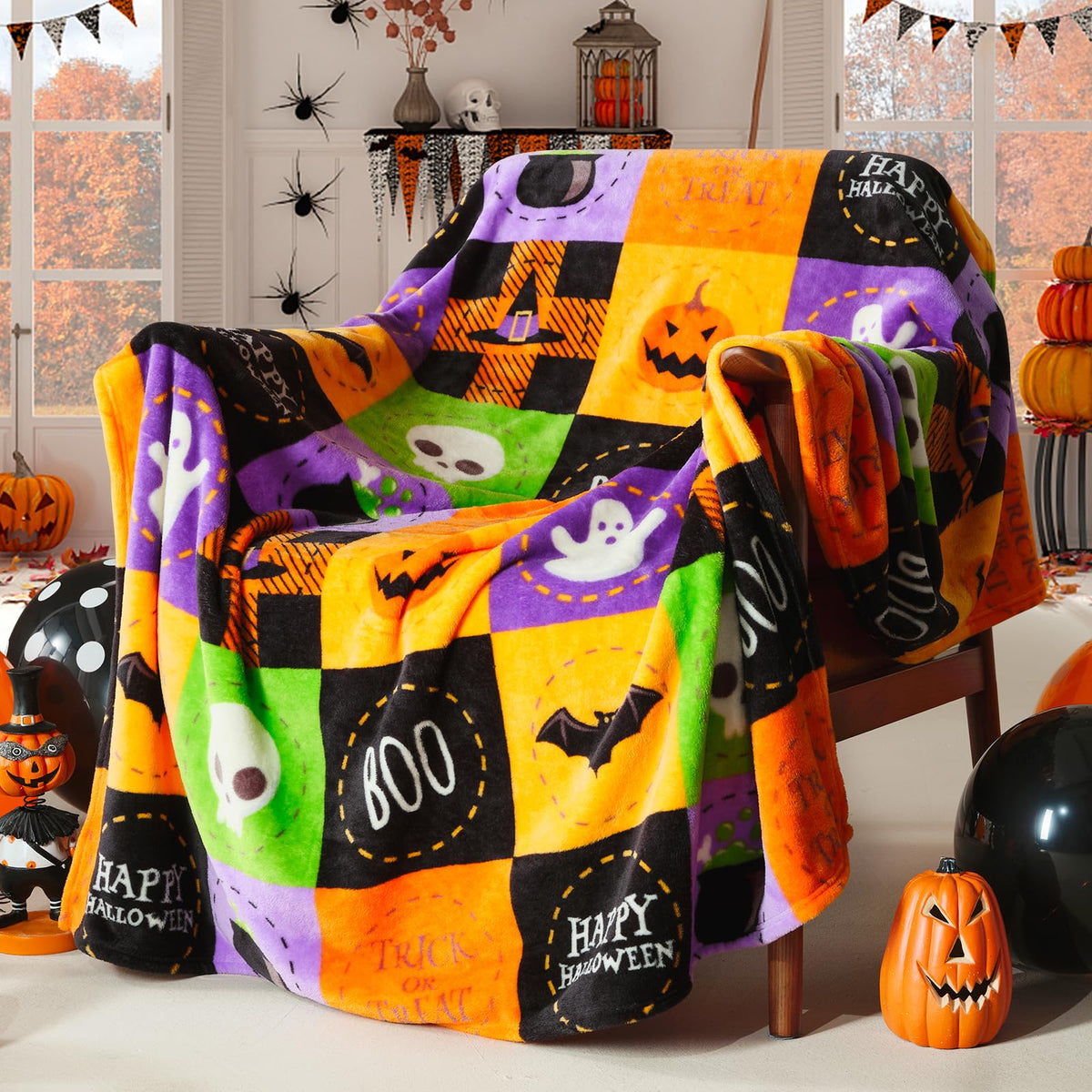 ROMROL Halloween Fleece Throw Blanket Pumpkin Fall Plaid Blanket 50x60