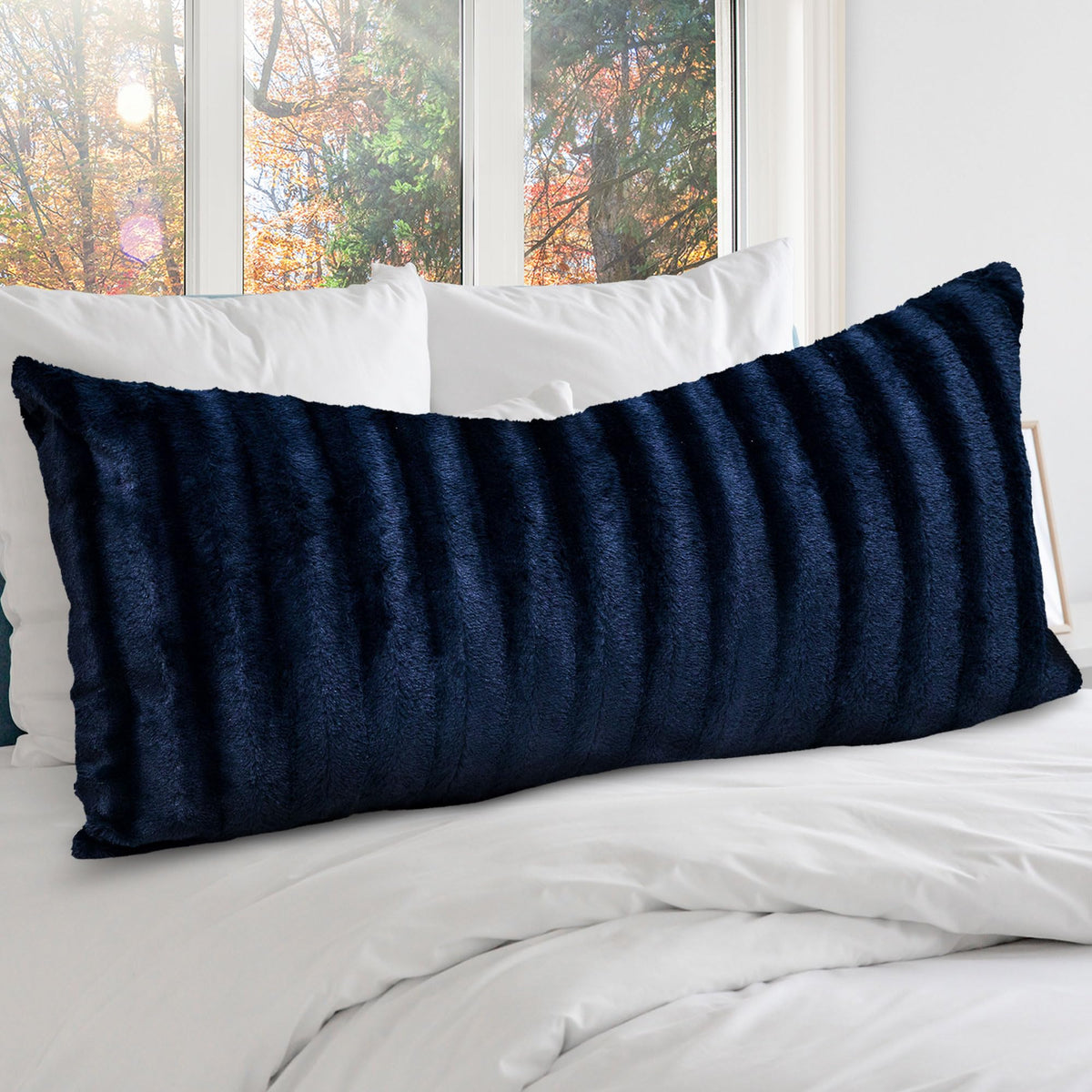 Cheer Collection Faux Fur Long Body Pillow - Accent Throw Pillow for Bed and Couch - Decorative Lumbar Pillow with Insert, Black (18" x 40")