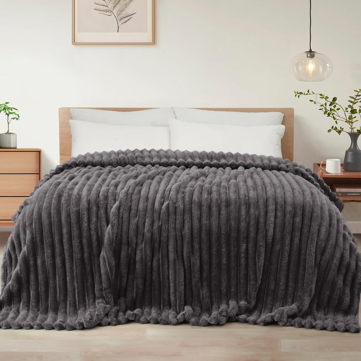 Exclusivo Mezcla Striped Fleece Throw Blanket for Couch, Sofa, Bed, 50"x60"