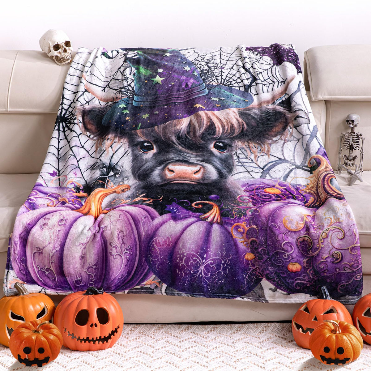 FuWeave Halloween Throw Blanket Cute Ghost Blanket Black and White Striped