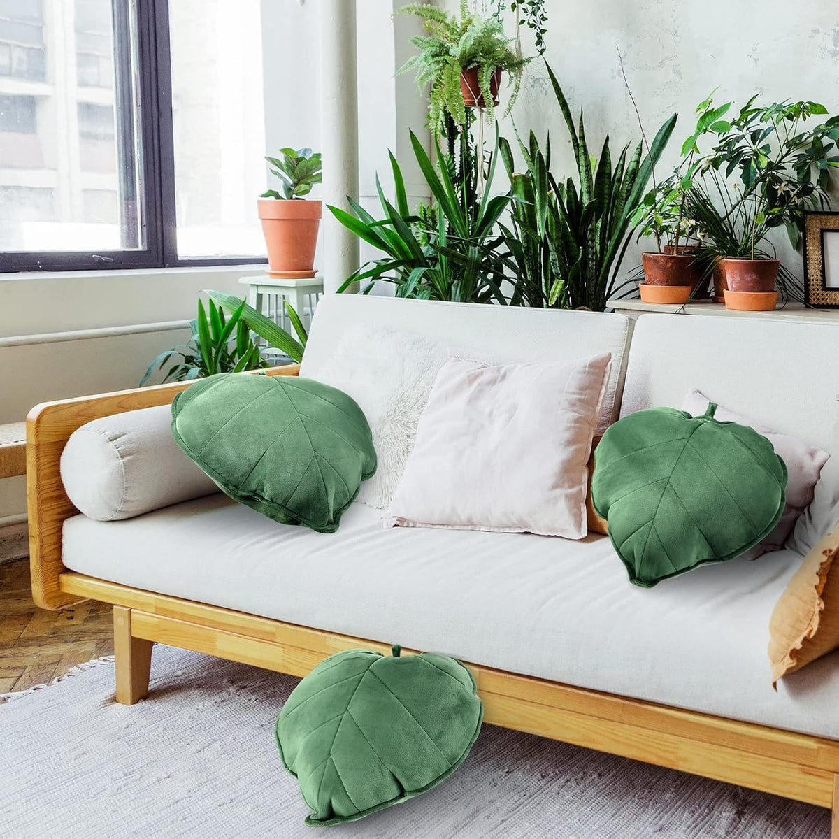Yookeer 2 Pcs Heart Leaf Throw Pillows 3D Shaped for Couch,Dark Green
