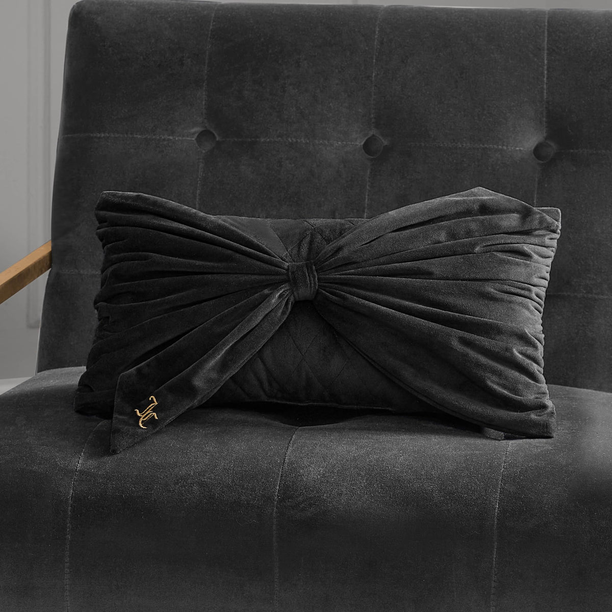 Juicy Couture Velvet Bow Designer Decorative Pillow - 10"x18", Light Pink