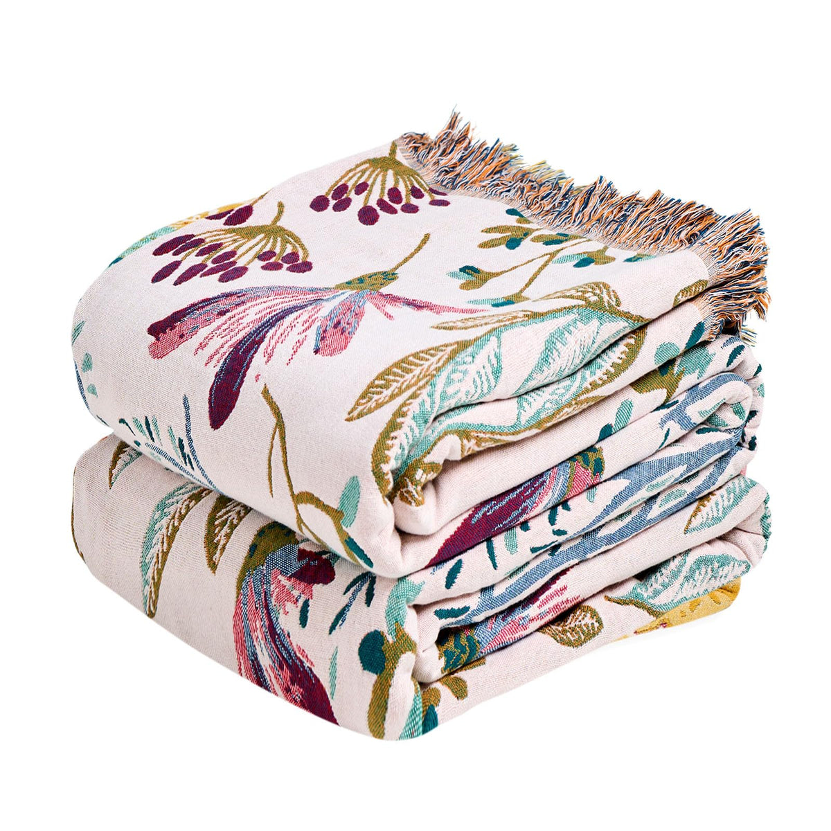 MSGKV Boho Throw Blanket 50"x60" Cotton Throw for Couch Sofa, Floral Quilt