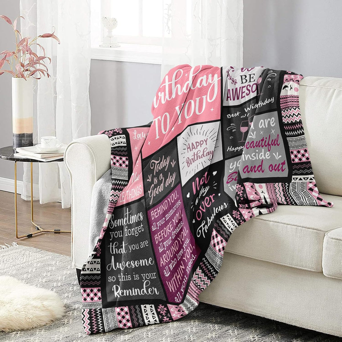 Ivivis Birthday Gifts for Women Girls Throw Blanket 60"X50", Happy Birthday Decorations for Woman, Gifts for Women Birthdays Unique, Womens Bday Gift Ideas for Her Friend Mom Sister Grandma Wife