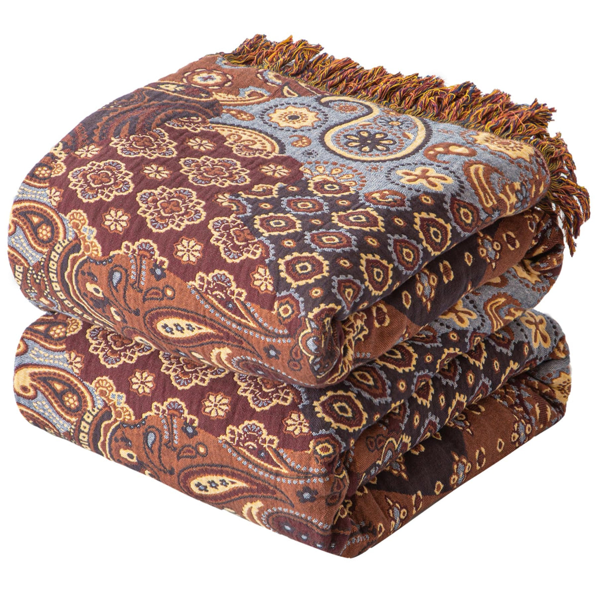 Bailix Boho Throw Blanket, 100% Cotton, Woven Floral Pattern, 60"x80"