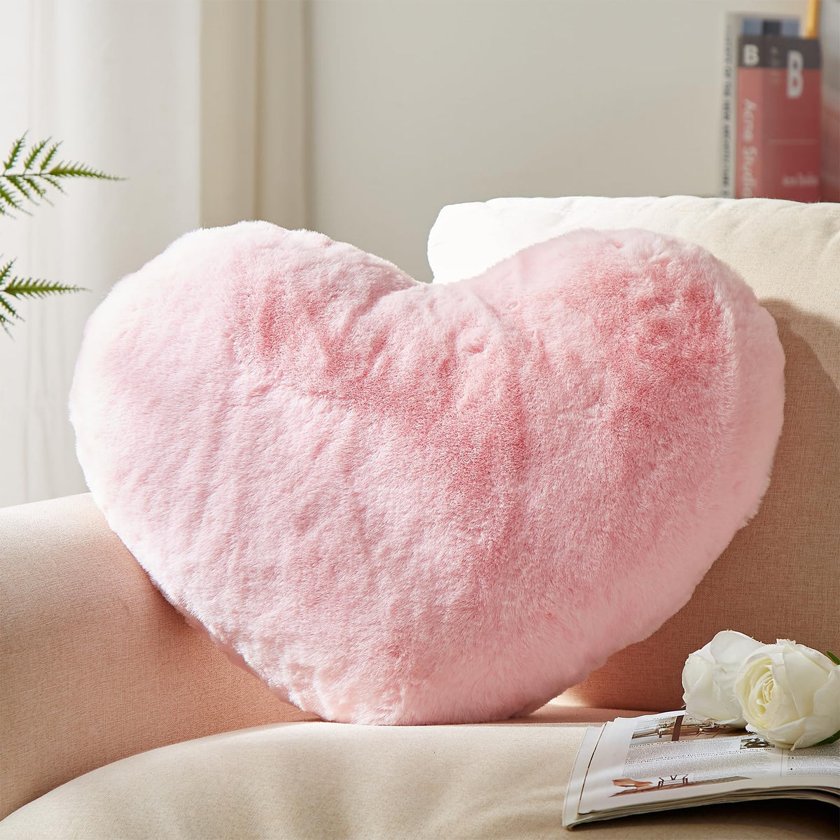 YRXRUS Heart Pillows, Love Heart Shaped Pillow, Small Cute Pink Heart Pillows for Gifts, Faux Rabbit Throw Pillows for Her, Kids, Girls Home Decoration, 10X11 Inch