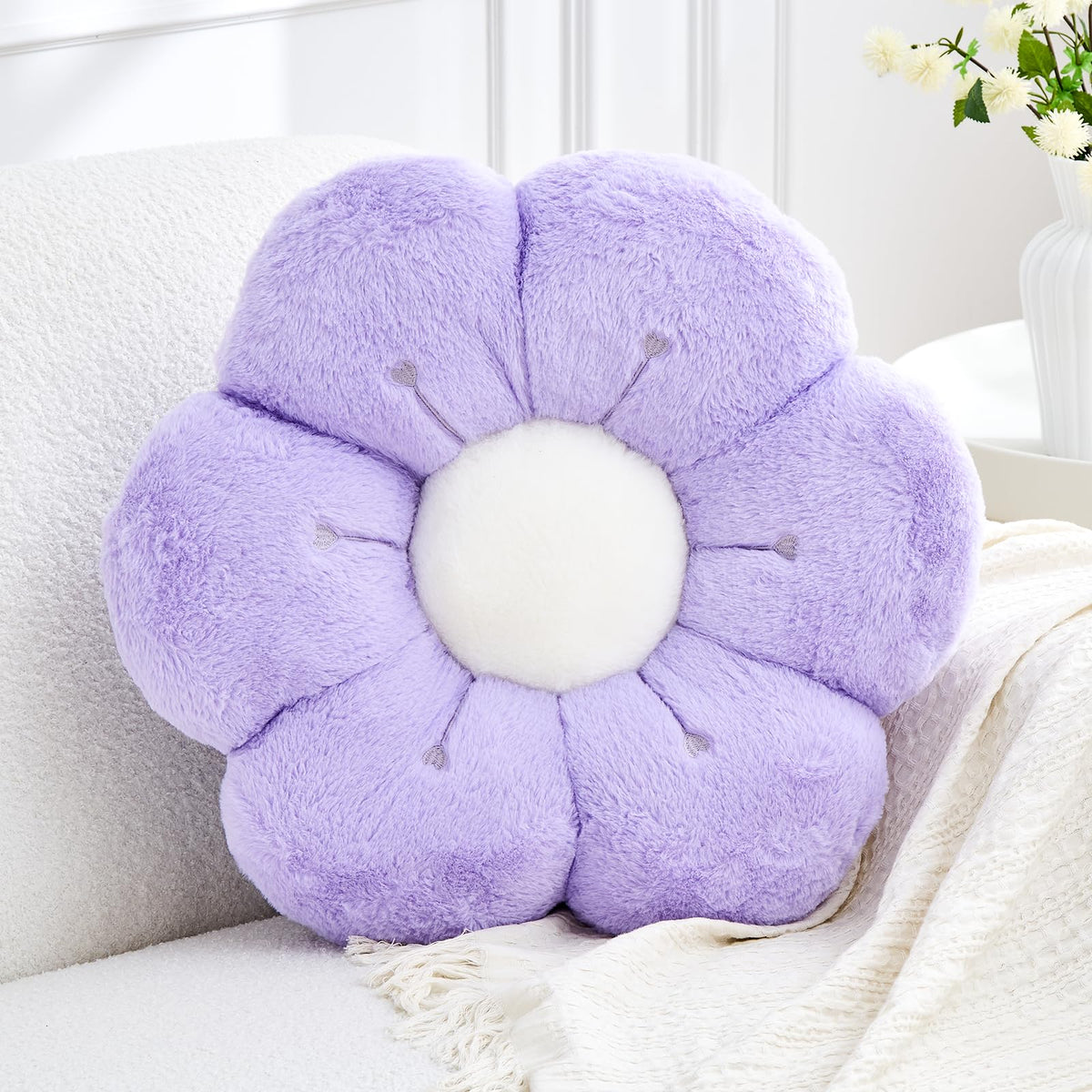Flower Pillow, Light Pink Flower Decorative Throw Pillows for Bed Couch, Aesthetic Home Decor Cute 14.9" Daisy Floral Shaped Plush Pillow Floor Seat Cushion
