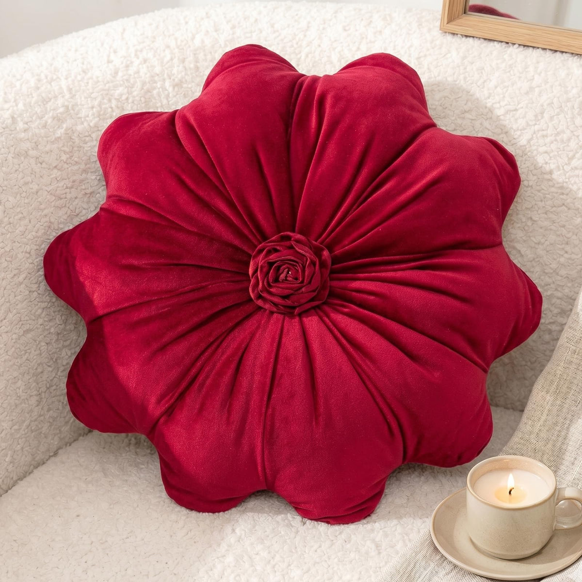 Flower Pillow,Olive Green Round Throw Pillows 15.7"