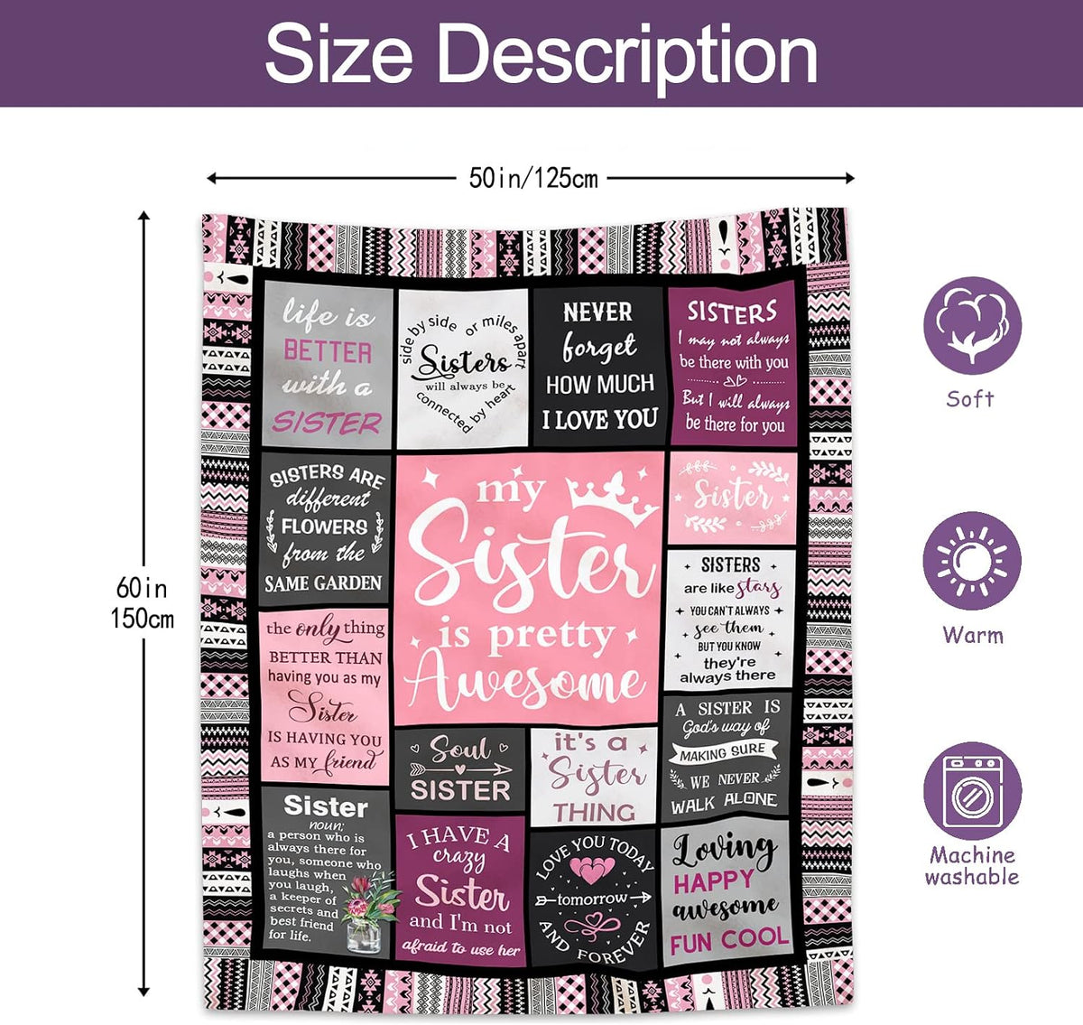 Ruvinzo Sister Gifts from Sis, Sisters Birthday Gift Idea, Best Sister Ever Gift for Women, Birthday Gifts for Sisters, Sis Soft Throw Blanket 60" x 50"