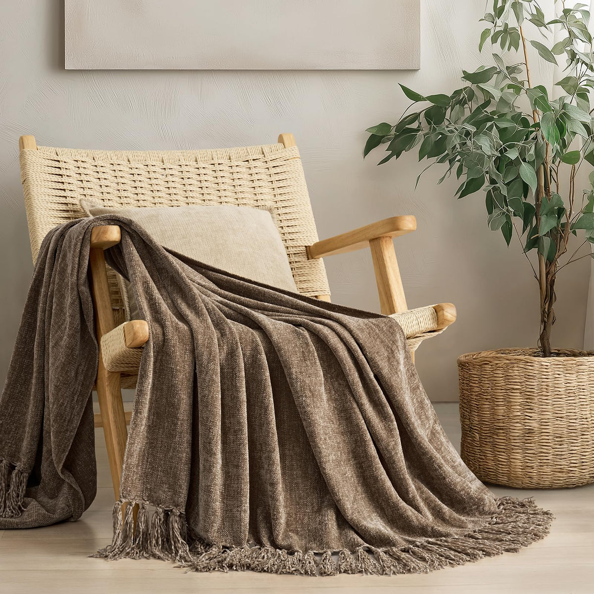 EverGrace Plaid Chenille Fall Throw Blanket, 50"x60", Harvest Orange Plaid