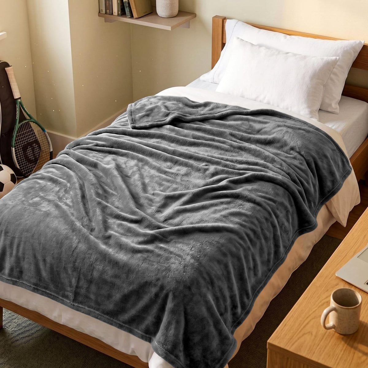 Utopia Bedding Ultra Soft Fleece Bed Blanket Full Size Grey (90x84 Inches)