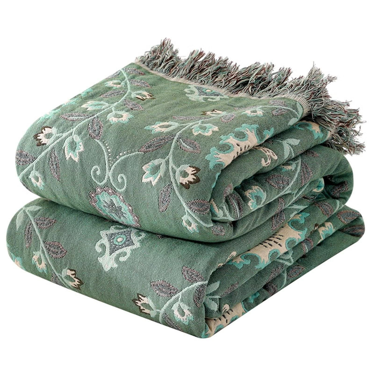 MSGKV Boho Throw Blanket 50"x60" Cotton Throw for Couch Sofa, Floral Quilt