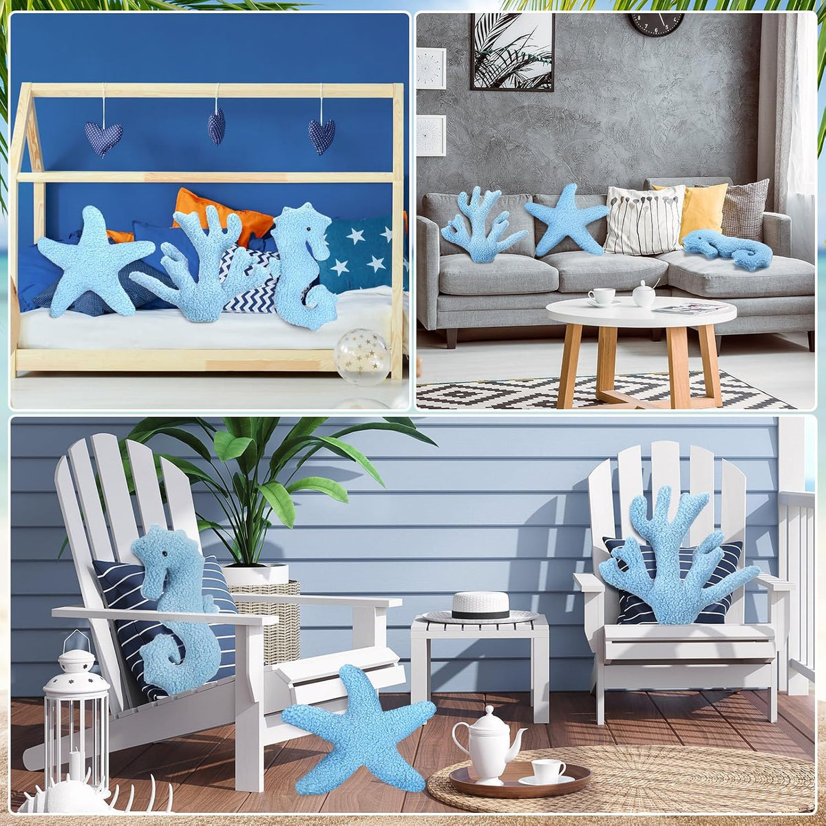 Suzile 3 Pcs Blue Starfish Coral Pillows 11.8 Inch