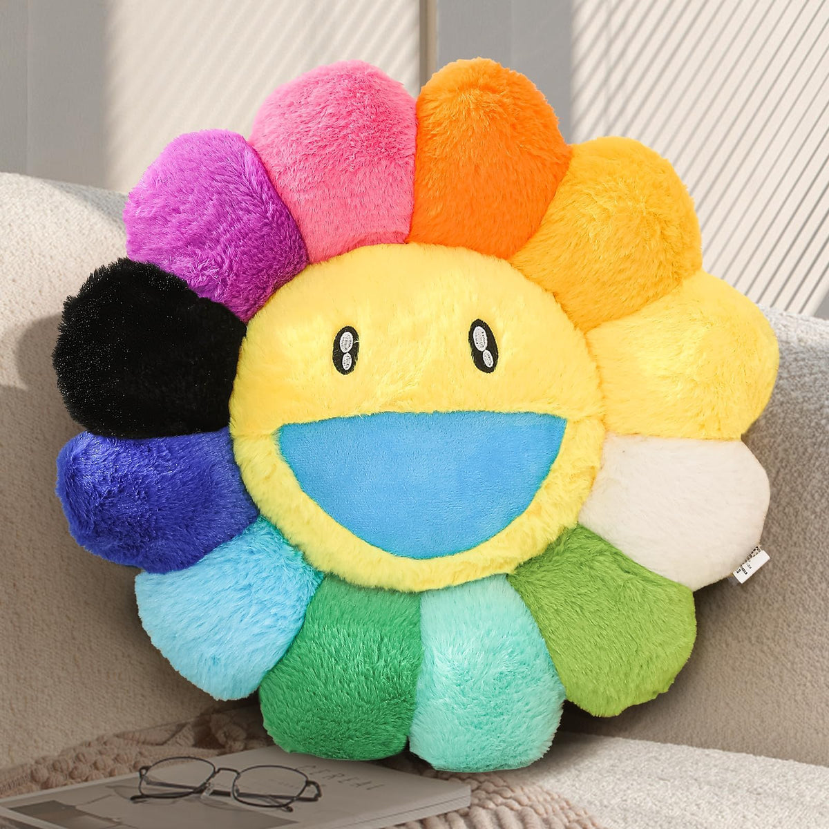 Flower Pillow, Cute Smiley Face Flower Shaped Throw Pillows 15.7In