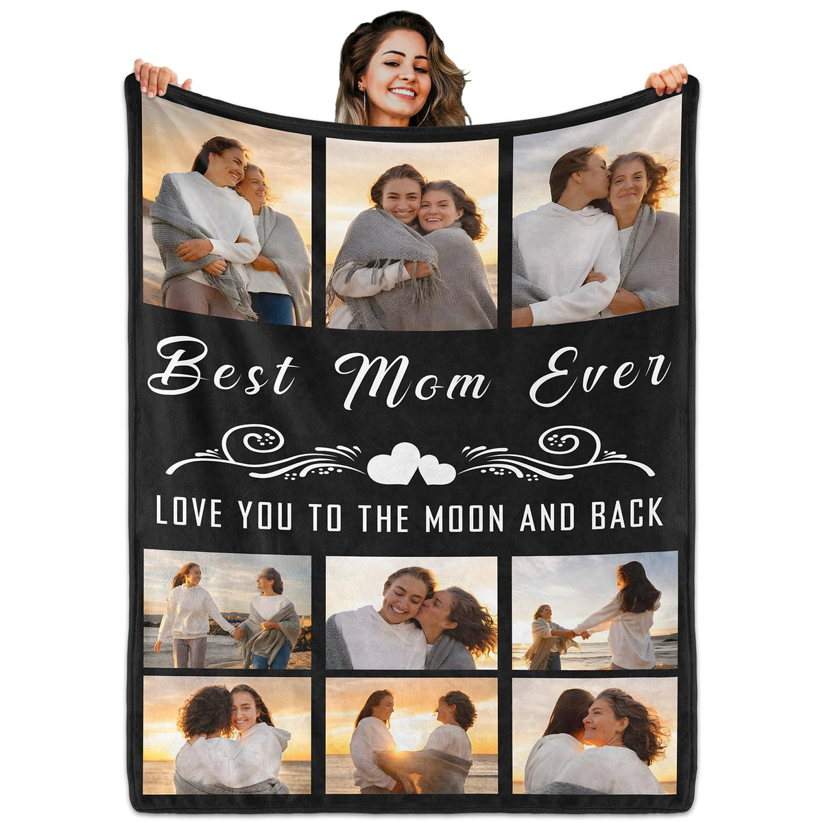 Custom Blanket with Picture Text, Personalized 1 Photo Blanket, HD Printing Customized Flannel Throw Blanket Gifts for Mom Dad Couple Girlfriend Boyfriend Wife Husband