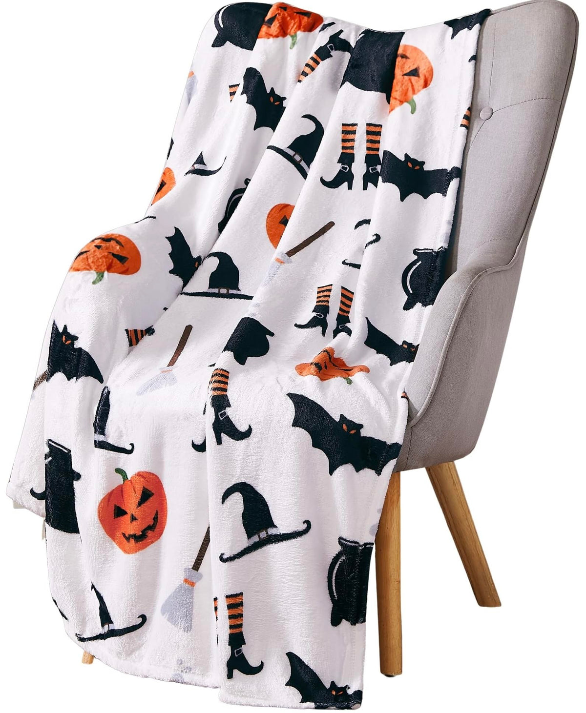 Halloween Fleece Throw Blanket, Black Bats on Gray, 50"x70" Oversized