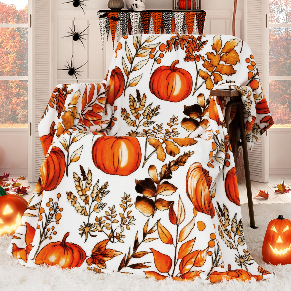 ROMROL Halloween Fleece Throw Blanket Pumpkin Fall Plaid Blanket 50x60