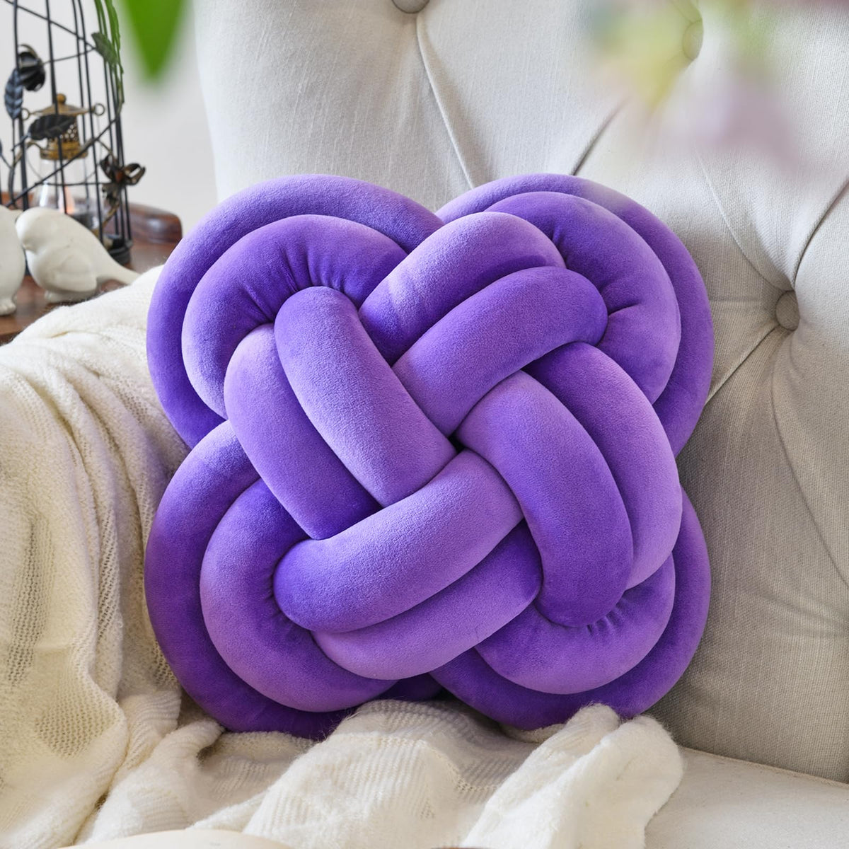 Xuyier Knot Pillow Ball, 12" Decorative Throw Pillows for Couch Bed, Beige