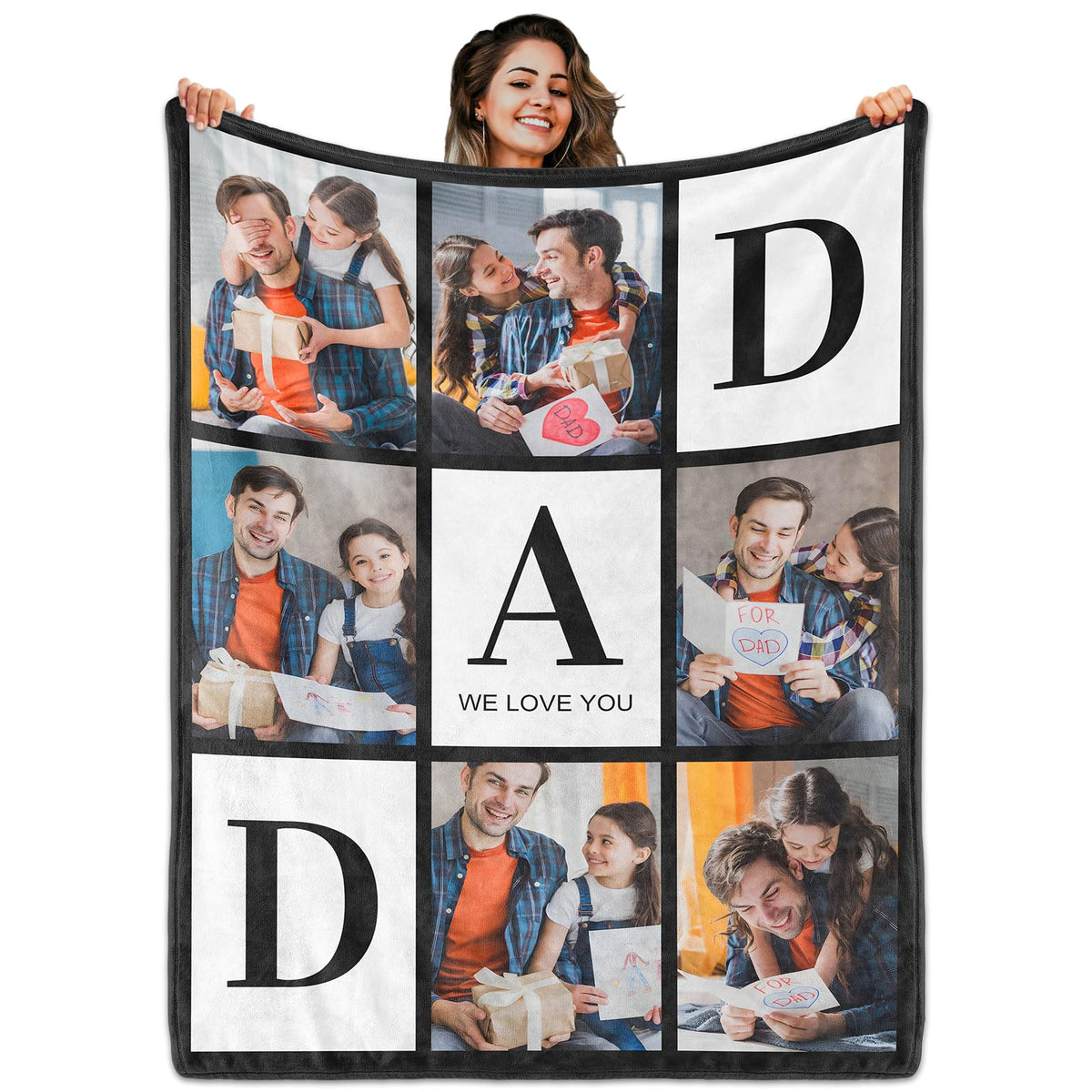 Custom Blanket with Picture Text, Personalized 1 Photo Blanket, HD Printing Customized Flannel Throw Blanket Gifts for Mom Dad Couple Girlfriend Boyfriend Wife Husband