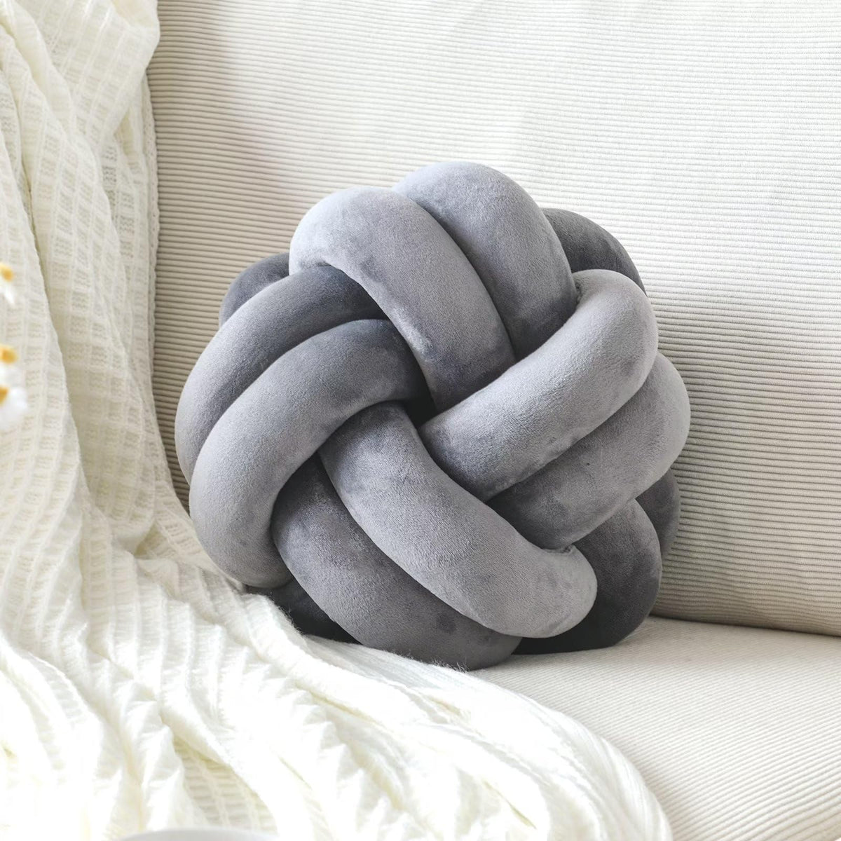 Knot Pillow Ball, Soft Home Decorative Throw Pillows Cushion, Round Changeability Knotted Pillows, Modern Home Handmade Cushions for Bedroom, Sofa, Couch (8 Inch, White)