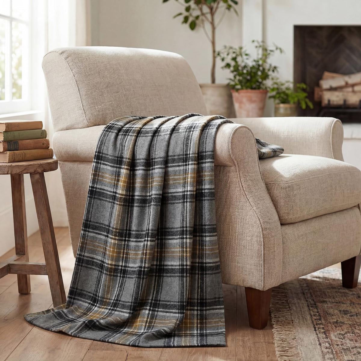 Horaldaily Rust Plaid Fall Decorative Throw Blanket 50x60